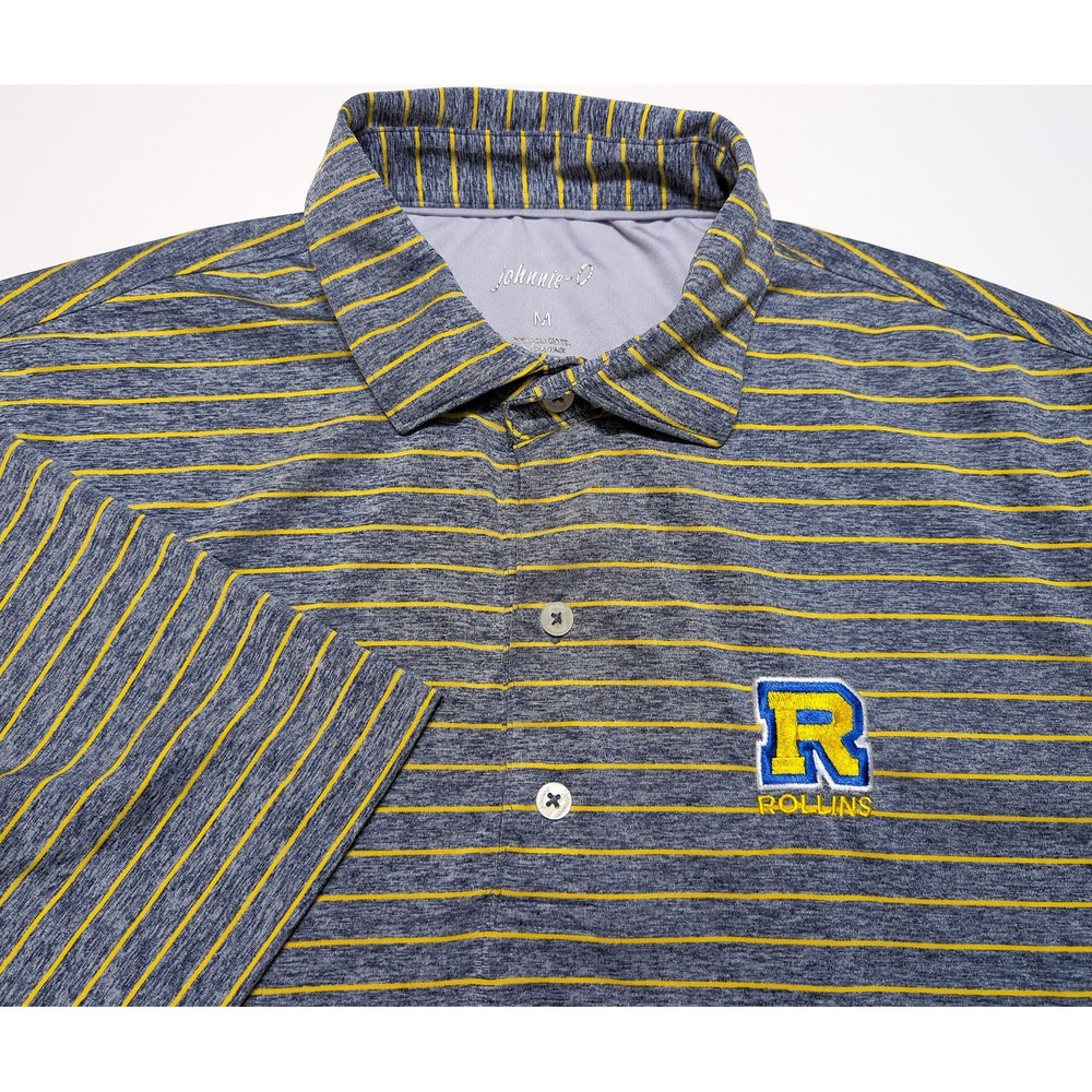 JOHNNIE O Performance Polo Mens Medium Blue Striped Rollins College Tars Polo
